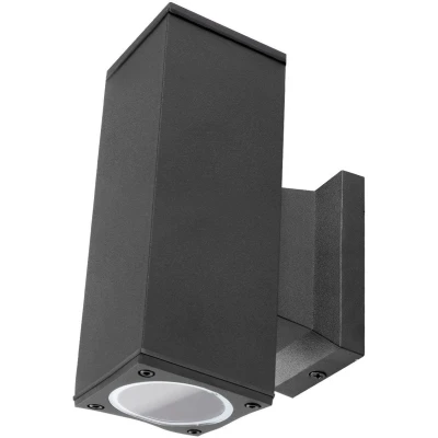 Afbeelding van Buitenlamp vierkant zwart dubbele GU10 lampvoet voor twee spots waterdicht IP65