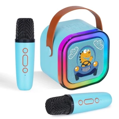 Image de DYNASONIC A29 karaoké avec deux microphones, haut parleur Bluetooth pour enfants, jouet électronique cadeaux enfants de 3 à 15 ans (Dinosaure)