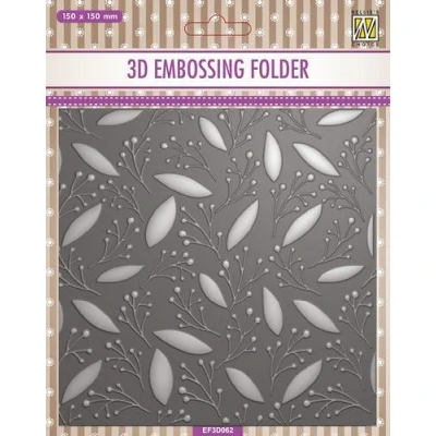 Afbeelding van Nellie&#039;s Choice 3D Emb. folder Vierkant Bladeren en bessen EF3D062 150x150mm (11 22)