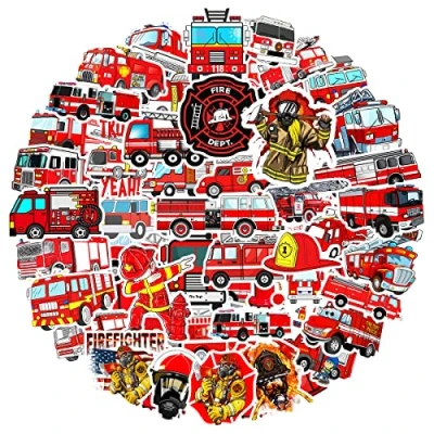 Afbeelding van MARSFORCE Brandweerautostickers, cartoon, waterdicht, vinyl, voor laptop, waterflessen, skateboard, bagage, fiets, gitaar, PS4, koffer, krantenboek, scrapbook, mobiele telefoon, 50 stuks