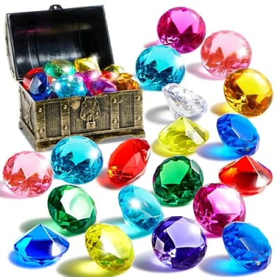 Afbeelding van Sloosh Juguetes de Piscina Diving Gems, 16 grote gekleurde diamanten met cofre Del Tesoro Pirata, juguete buceo voor niños Con gemas submarinas, Regalo entrenamiento natación.