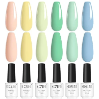 Afbeelding van ROSALIND semi permanente nagellak, uv gel, permanent, pastelkleuren, 6 kleuren, roze, cyaan, geel, blauw, groen, soak off, UV/LED, manicure