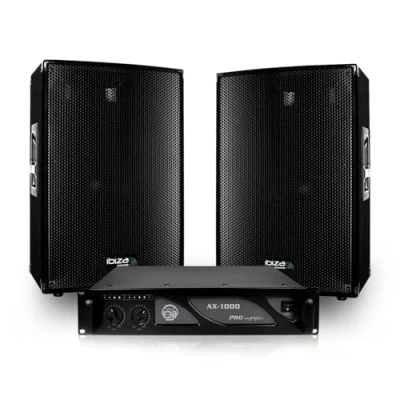Image de Pack sonorisation 2 Enceintes passives 12&quot;/30cm 2x600W + Ampli 1000W Câbles DISCO1200