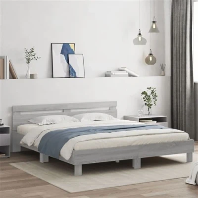 Afbeelding van vidaXL Bedframe met hoofdeinde en LED grijs sonoma eiken 200x200 cm