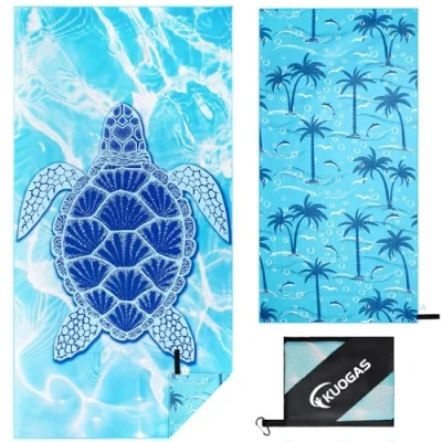 Afbeelding van Strandhanddoek XXL 90 x 180, grote sneldrogende microvezel handdoek, zandvrije badhanddoek, stranddeken voor dames (blauwe zeeschildpad, 200 100 cm)