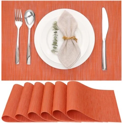 Afbeelding van Myir JUN Placemats, wasbaar, antislip, vinyl, warmte isolatie, voor keuken, eetkamer, restaurant, 45,7 x 30,5 cm, oranje, 6 stuks