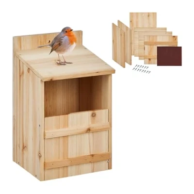 Afbeelding van Relaxdays nestkastje roodborstje bouwpakket vogelhuis halfholenbroeders halfopen