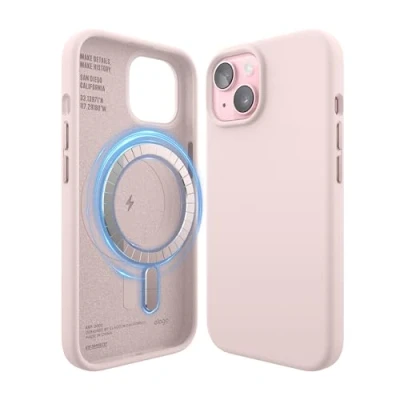 Afbeelding van elago Magnetische siliconen hoes, compatibel met iPhone 15 6,1 inch, alle MagSafe accessoires, ingewerkte magneten, zachte siliconen, schokbestendig [charmant roze