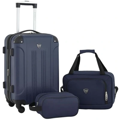 Afbeelding van Travelers Club Sky+ kofferset, Navy Blauw, Chicago Hardside uitschuifbare trolley bagage