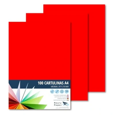 Afbeelding van Raylu Paper® 100 stuks rode A4 180 g 210 x 297 mm indexkaarten voor boekbinden, kantoorwerk, tekenen, schoolknutselen, rood