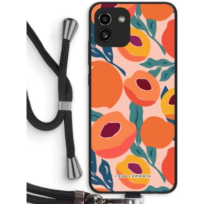 Afbeelding van Case Company® hoesje met Koord geschikt voor Samsung Galaxy A03 Perzik Telefoonhoesje Zwart Bescherming aan alle Kanten en Over de Schermrand