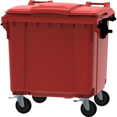 Afbeelding van Container 1100 liter vlak deksel rood