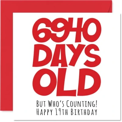 Afbeelding van verjaardagskaart 19 jaar voor mannen en vrouwen 6940 dagen Grappige tiener negentien negentiende verjaardag broer, zus, zoon, dochter, neef, 145 mm x