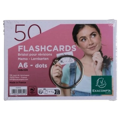 Afbeelding van Exacompta 10351E 19x 50 flashcards bristol A6 dots blanc