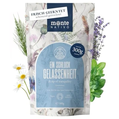 Image de Gelassenheit Tee Monte Nativo 300 g Un mélange d&#039;herbes de qualité supérieure Lavande, thé à la camomille, menthe poivrée et prêle Comme sommeil, relaxant ou en
