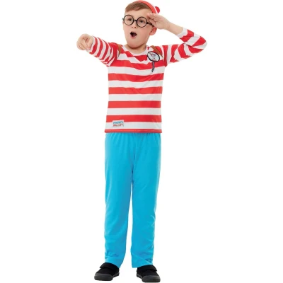 Afbeelding van Smiffy&#039;s Where&#039;s Wally Kostuum Waar Is Verstopt Jongen Blauw, Rood Tiener Carnavalskleding Verkleedkleding
