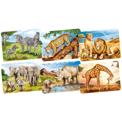 Afbeelding van Goki Houten Mini Puzzel Wilde Dieren