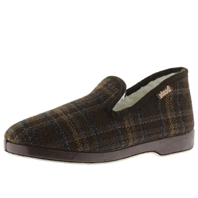 Afbeelding van Victoria Wamba 200251 Pantoffels, geruit en binnenkant, schapenvacht bijpassende zool voor dames, Bruin