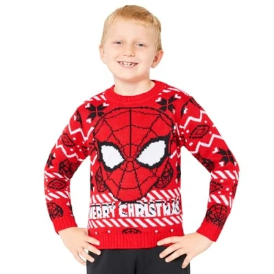 Afbeelding van Marvel Spiderman Kersttrui voor kinderen, gebreid, sweatshirt, Kerstmis, jumper jongens, 4 12 jaar, Rood