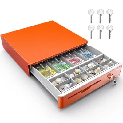 Afbeelding van Tera Automatische kassalade van 16 inch met microschakelaar 5 vakken voor bankbiljetten en 8 muntvakken POS systemen, uitneembare bankbiljettenvakken vergrendeling
