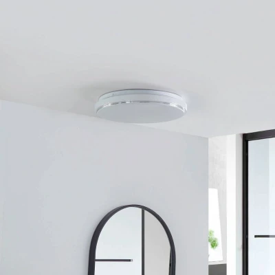 Afbeelding van Lindby LED plafondlamp 1licht Metaal, kunststof H: 8 cm wit, chroom Inclusief lichtbron