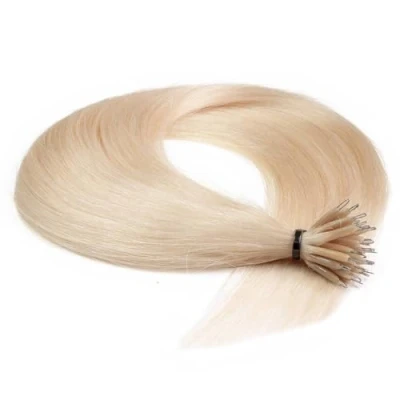 Afbeelding van hair2heart Premium Nanoring 25 strengen van echt haar, steil, lichtblond, 0,8 g, 40 cm