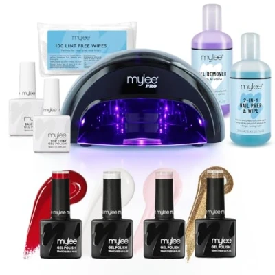 Afbeelding van MYLEE Complete professionele gelnagellakset, 4 kleuren nagellak, toplaag en basis, Pro convexe led lamp, Prep &amp; Wipe oplossing, gelverwijderaar, 100 doekjes