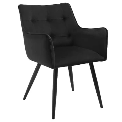 Afbeelding van WOLTU Scandinavische eetkamerstoel, gestoffeerde stoel met rugleuning en armleuningen, fauteuil metalen poten, voor woonkamer, slaapkamer, fluweel, zwart, BH374sz 1