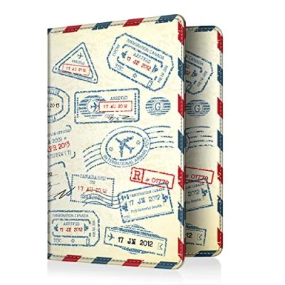 Afbeelding van Fintie paspoorthouderbeschermer, RFID blokkerende stoffen paspoorthoes met documentportemonnee voor creditcard, Europees paspoort, visitekaartjes, heren en dames,, Stamp Design