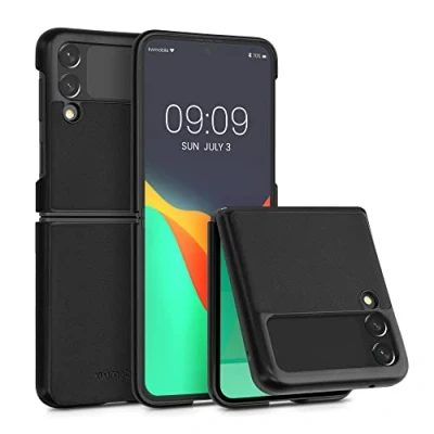 Afbeelding van kwmobile Hoesje geschikt voor Samsung Galaxy Z Flip 3 5G 2 delig telefoonhoesje in zwart Imitatieleer