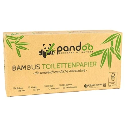 Afbeelding van Pandoo toiletpapier bamboe 96 rollen voordeelverpakking Klimaatneutraal Drielaags Scheurbestendig