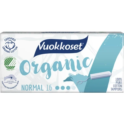 Afbeelding van Vuokkoset Organic Cotton Tampons Normaal Gevoelige Huid Nordic Swan Eco Label Allergiekeurmerk Dermatologisch Getest