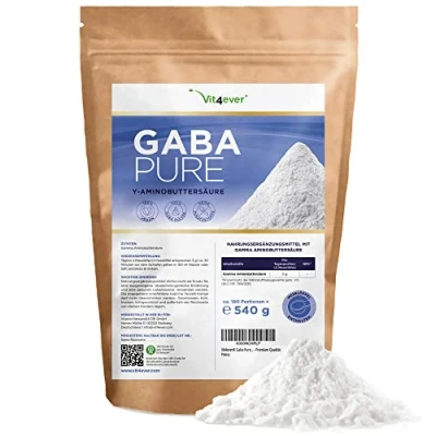 Afbeelding van GABA Pure 540 gram zuiver poeder zonder toevoegingen laboratoriumgetest 100% gamma aminoboterzuur 180 porties veganistisch Vit4ever
