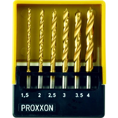 Afbeelding van Proxxon Micromot 28 876 HSS Metaal spiraalboorset 6 delig 1.5 mm, 2 2.5 3 3.5 4 mm TiN Cilinderschacht 1 set(s)