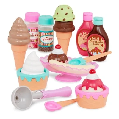 Afbeelding van Battat Play Circle Speelgoed voor levensmiddelen Sweet Treats Ice Cream Parlour 21 delig IJsset Keukenaccessoires kinderen vanaf 3 jaar Ouder