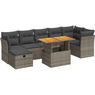 Afbeelding van vidaXL 8 delige Loungeset met kussens poly rattan acacia grijs
