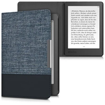 Afbeelding van kwmobile hoes geschikt Voor Kobo Aura Edition 2 Canvas beschermhoes in donkerblauw / zwart e reader