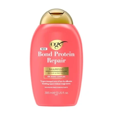 Afbeelding van OGX Repair and Protect Bond Protein Shampoo 385 ml versterkt en herstelt broos, droog of beschadigd haar met Lipi Pro Shield technologie reparatietechnologie