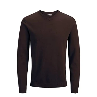 Afbeelding van JACK &amp; JONES Jjebasic Knit V hals Noos sweatshirt voor heren, Bruin (Mulch)