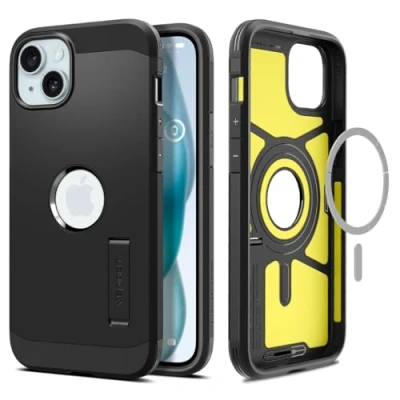 Image de Spigen Tough Armor MagFit Coque de protection pour téléphone portable polycarbonate, polyuréthanne thermoplastique (TPU) noir Apple iPhone 15