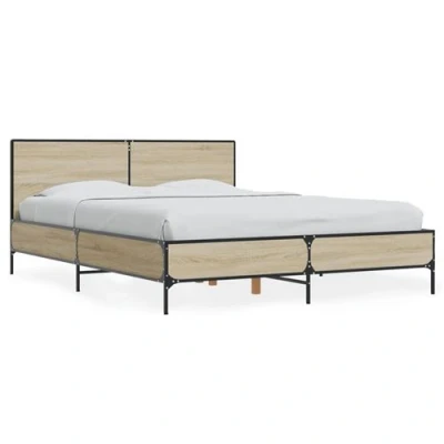 Afbeelding van Bedframe bewerkt hout metaal sonoma eikenkleurig 135x190 cm