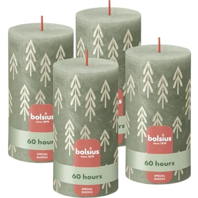 Afbeelding van Bolsius Rustieke kaars 4 Stuks Groen met print 13cm