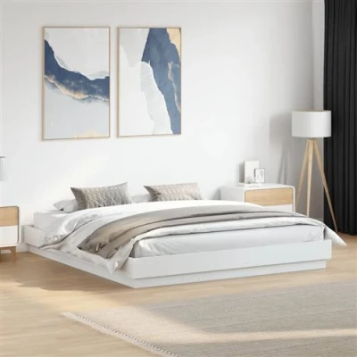 Afbeelding van vidaXL Bedframe met LED verlichting wit 200x200 cm