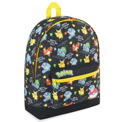 Afbeelding van Pokemon Kinderrugzak, schooltas, jongens, meisjes, Pikachu Eevee, Pokeball, Zwart AOP