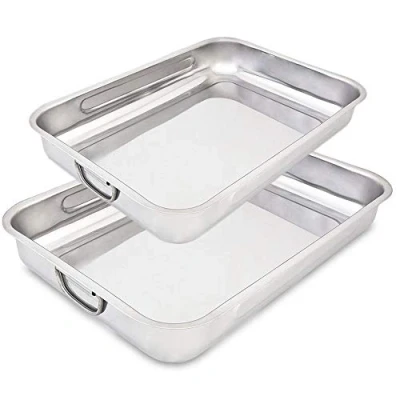 Afbeelding van Menax ovenschaal met handgrepen Braadpan van roestvrij staal braadplaat rechthoekige grote set 2 30 en 40 cm
