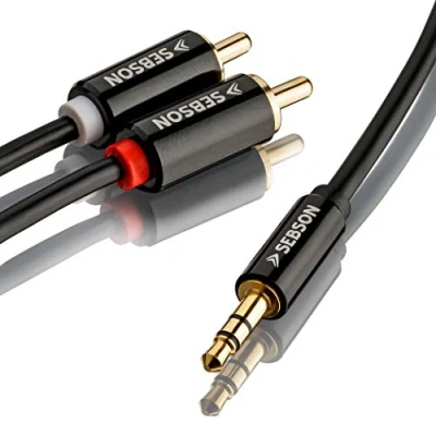 Afbeelding van SEBSON 5 m audiokabel, 3,5 mm jack naar 2 cinch stekker, verguld