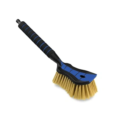 Afbeelding van ToM PaR Autowasborstel, waterborstel met slangaansluiting, autowasborstel wateraansluiting, zachte, fijne en delicate borstelharen, comfortabele handgreep, lengte: 44 cm, blauw