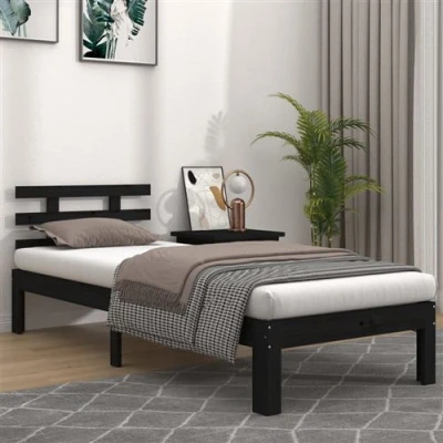 Afbeelding van Bedframe massief hout zwart 90x200 cm