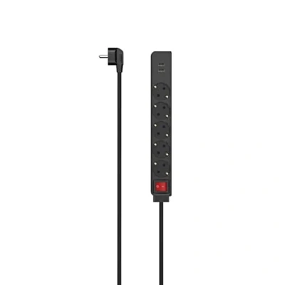 Afbeelding van Hama Schuko stekkerdoos 5 voudig geaarde stekker, 1,4 meter kabel, zwart, met aan/uit schakelaar, 2 x USB A 17 watt
