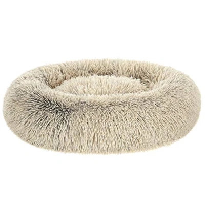 Afbeelding van Feandrea Hondenmand, rond bed, in donutvorm, zetel, centraal kussen, afneembaar en wasbaar, zacht pluche, Ø 70 cm, kaki PGW039S01
